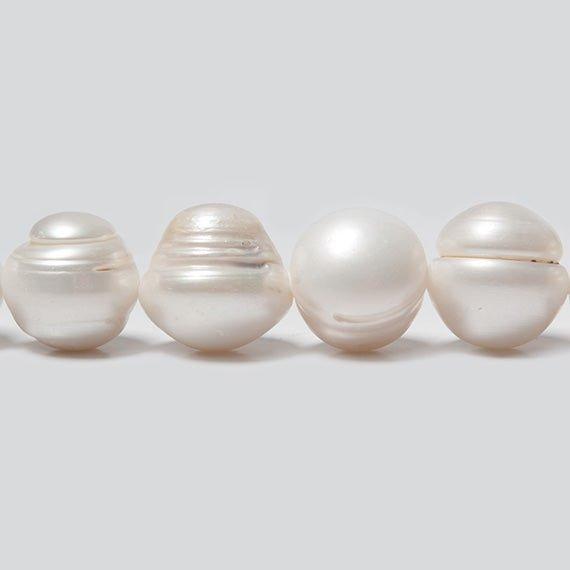 13-15mm White Ringed Baroque Side Drilled Freshwater Pearls 14.5 in 28 pcs - The Bead Traders