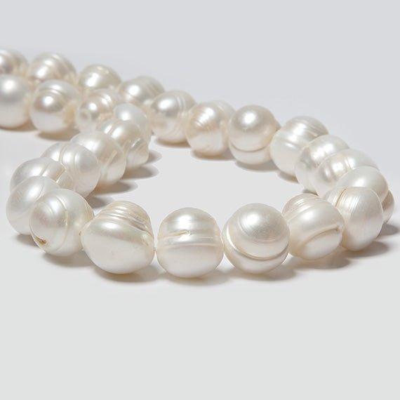 13-15mm White Ringed Baroque Side Drilled Freshwater Pearls 14.5 in 28 pcs - The Bead Traders
