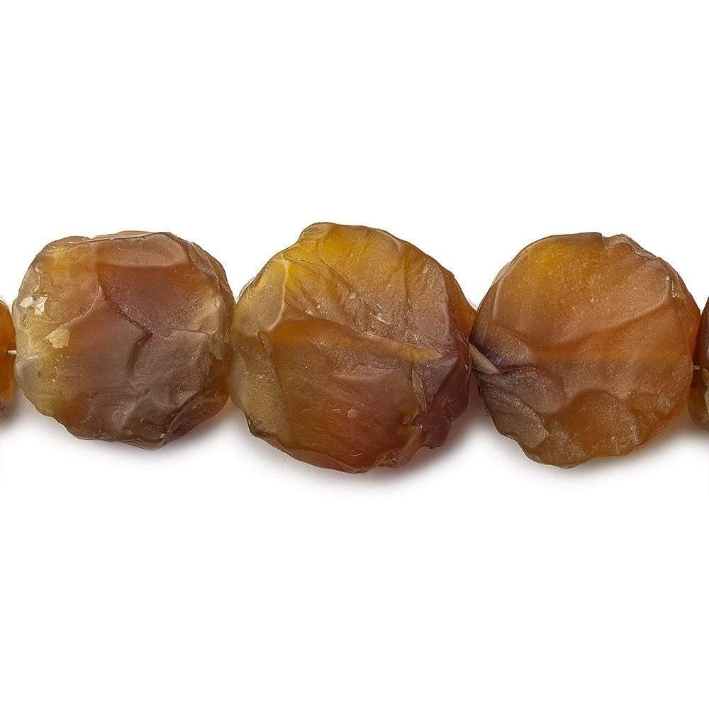 13-16mm Caramel Agate Beads Tumbled Hammer Faceted Coins 8 inch 18 pcs - The Bead Traders