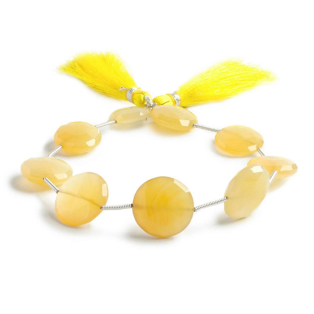 13-16mm Chiffon Yellow Chalcedony faceted coin beads 8 inch 9 pieces - The Bead Traders
