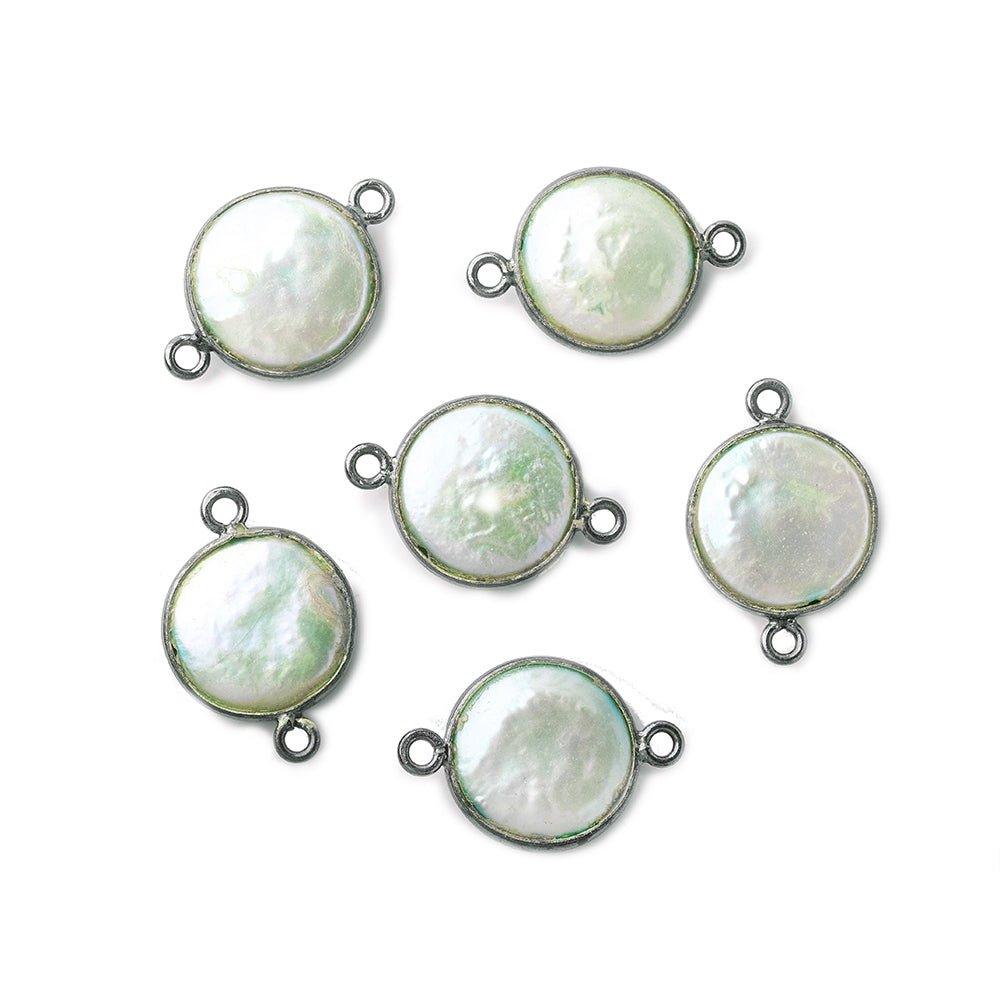 13mm Black Gold .925 Silver Bezel Pale Green Coin Freshwater Pearl Connector 1 piece - The Bead Traders