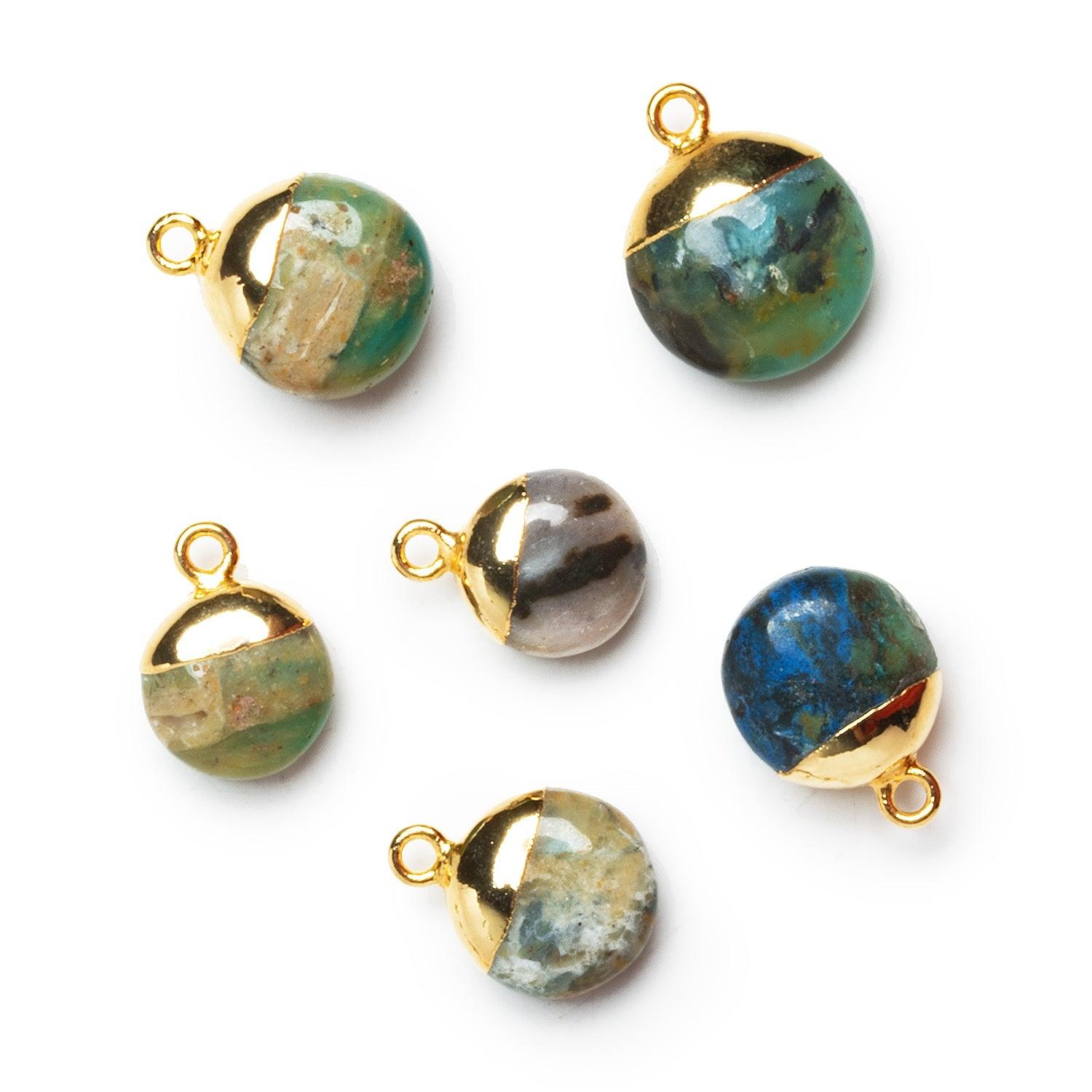 13mm Gold Leafed Blue Peruvian Opal Coin Pendant 1 Bead - The Bead Traders