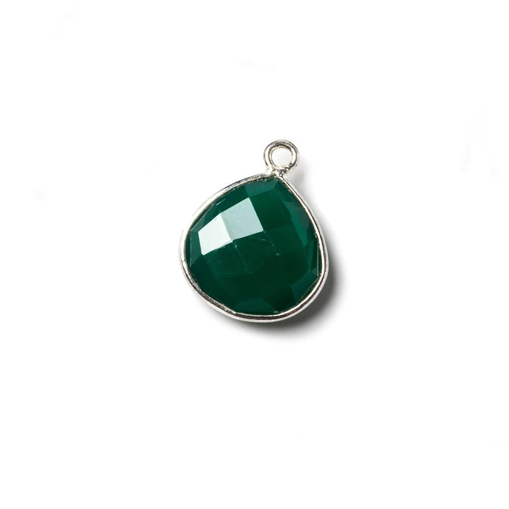 13mm Green Chalcedony Heart .925 Silver Bezel Pendant 1 ring charm, 1 piece - The Bead Traders