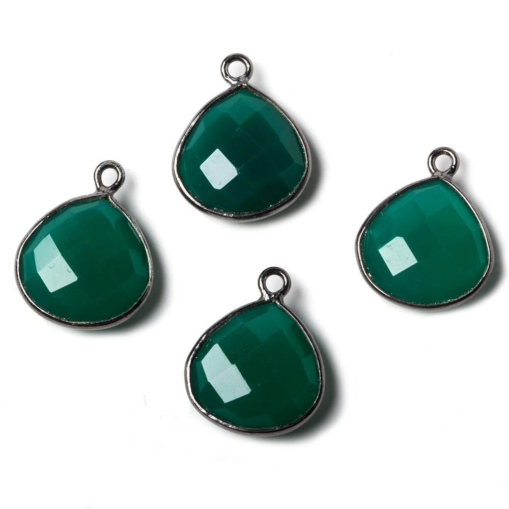 13mm Green Chalcedony Heart Oxidized Silver Bezel Pendant 1 ring charm, 1 piece - The Bead Traders