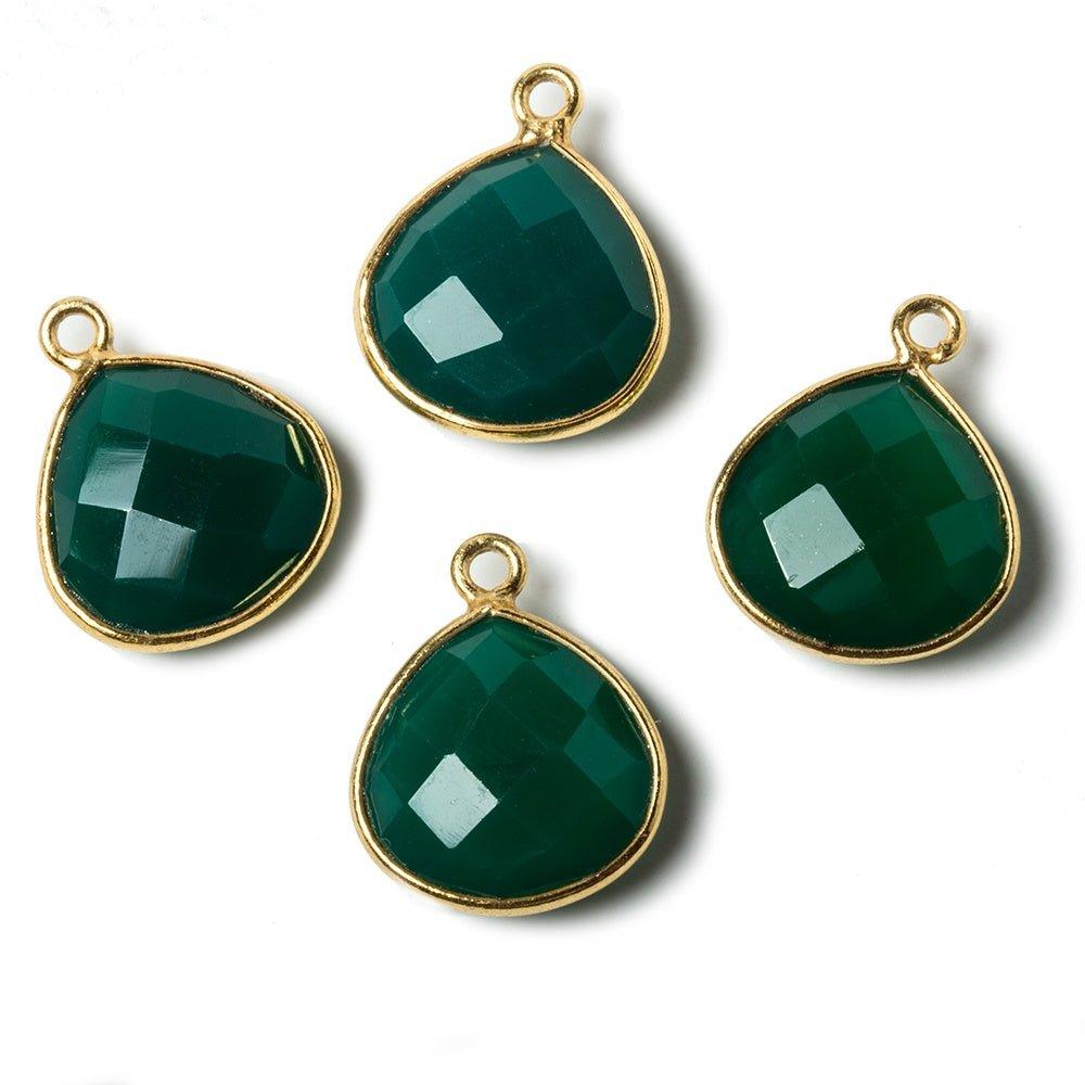 13mm Green Chalcedony Heart Vermeil Bezel Pendant 1 ring charm, 1 piece - The Bead Traders