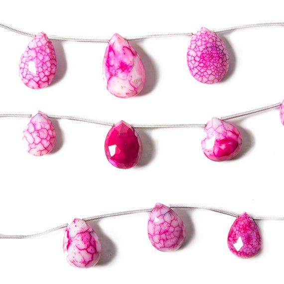 13x10-15x11mm Crackled Pink & White Agate Faceted Pear 6 inch 7 Beads - The Bead Traders