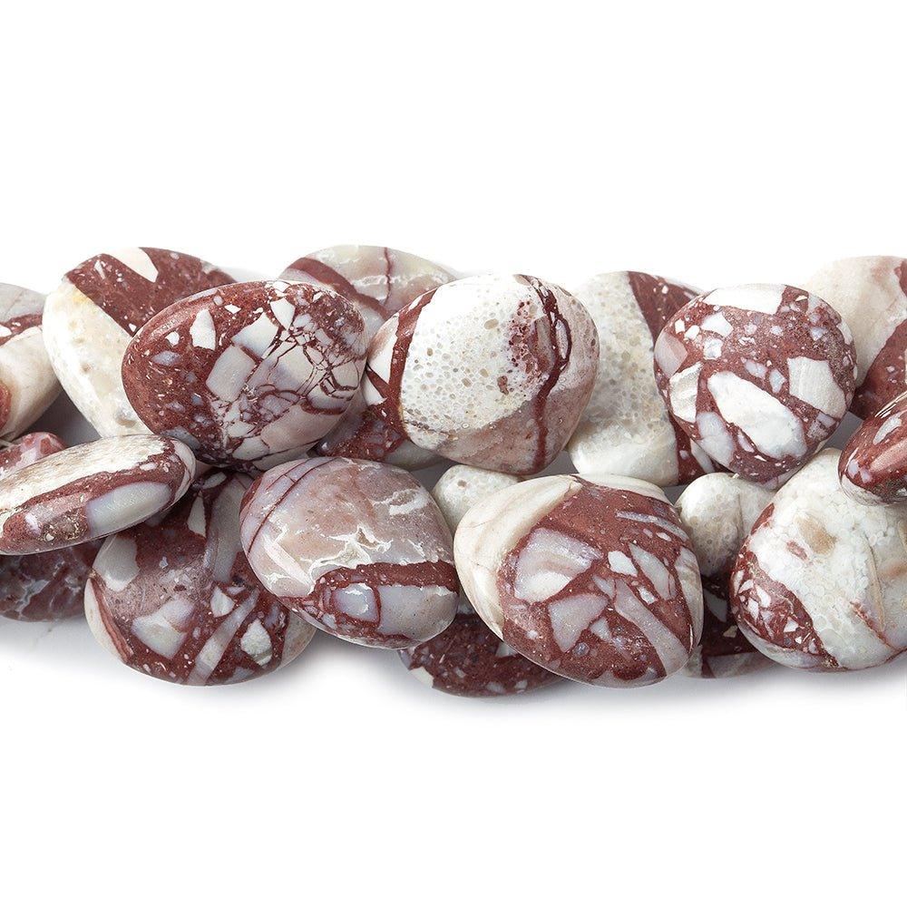 14 - 16mm Red and Grey Brecciated Jasper Plain Heart Beads 8 inch 43 pieces - The Bead Traders