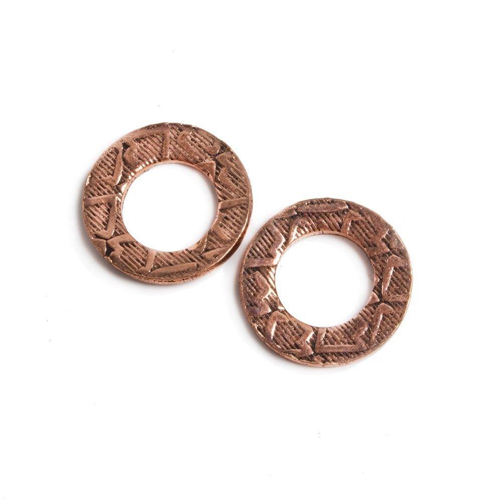 14mm Copper Ring Set of 2 pieces Embossed Arrow Pattern - The Bead Traders