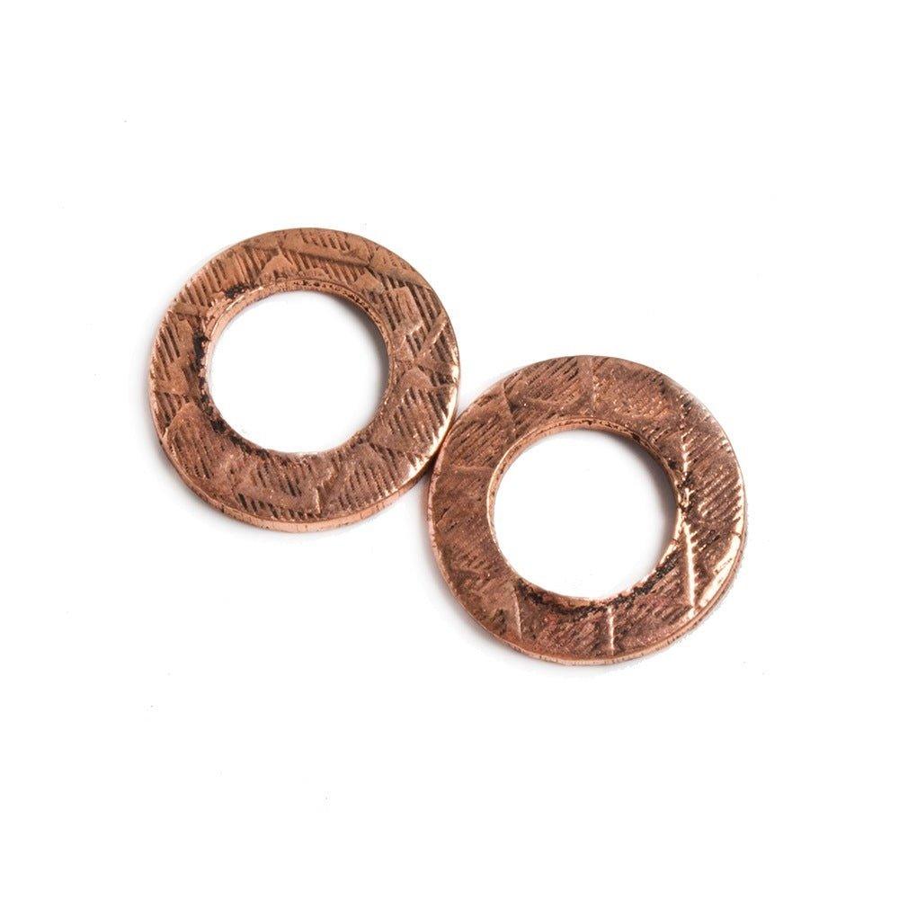14mm Copper Ring Set of 2 pieces Embossed Arrow Pattern - The Bead Traders