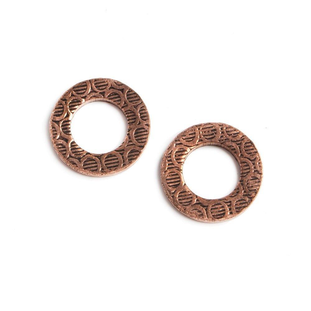 14mm Copper Ring Set of 2 pieces Embossed Circle Pattern - The Bead Traders