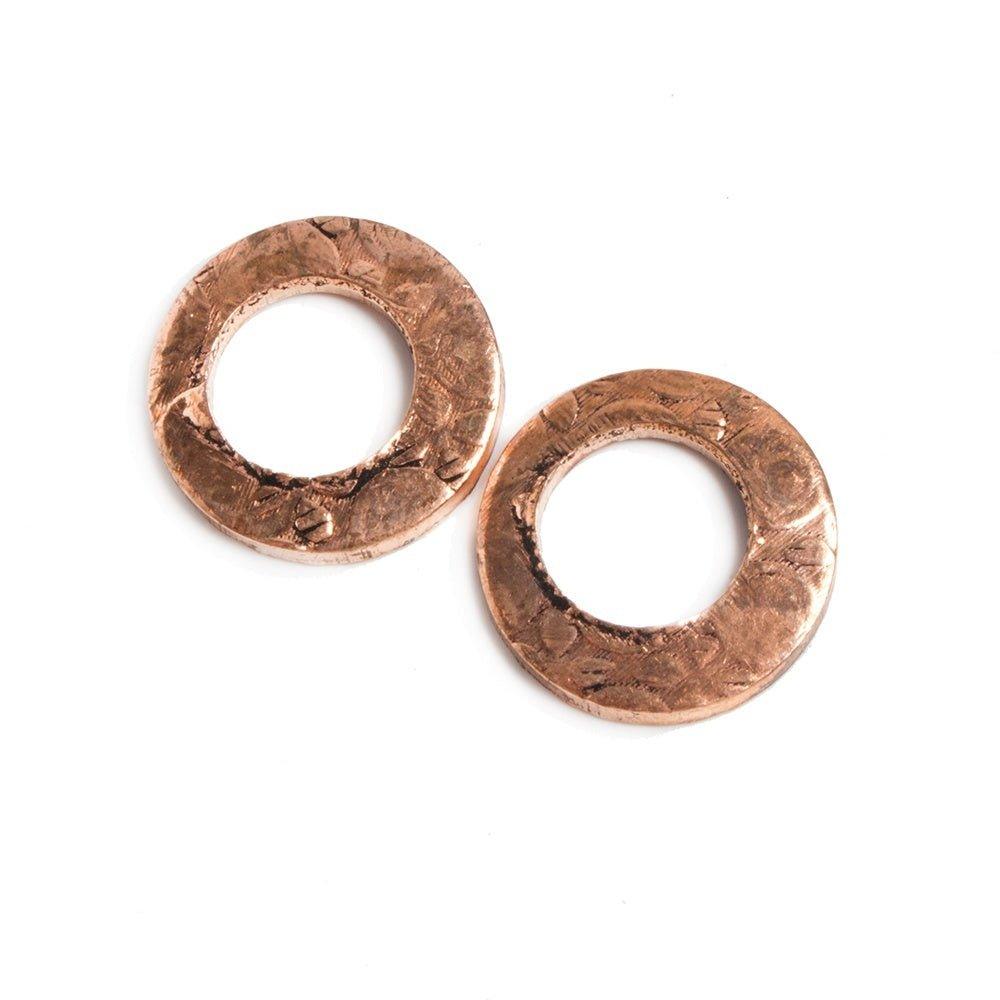 14mm Copper Ring Set of 2 pieces Embossed Circular Pattern - The Bead Traders
