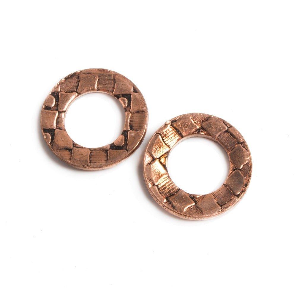 14mm Copper Ring Set of 2 pieces Embossed Dot & Square Pattern - The Bead Traders