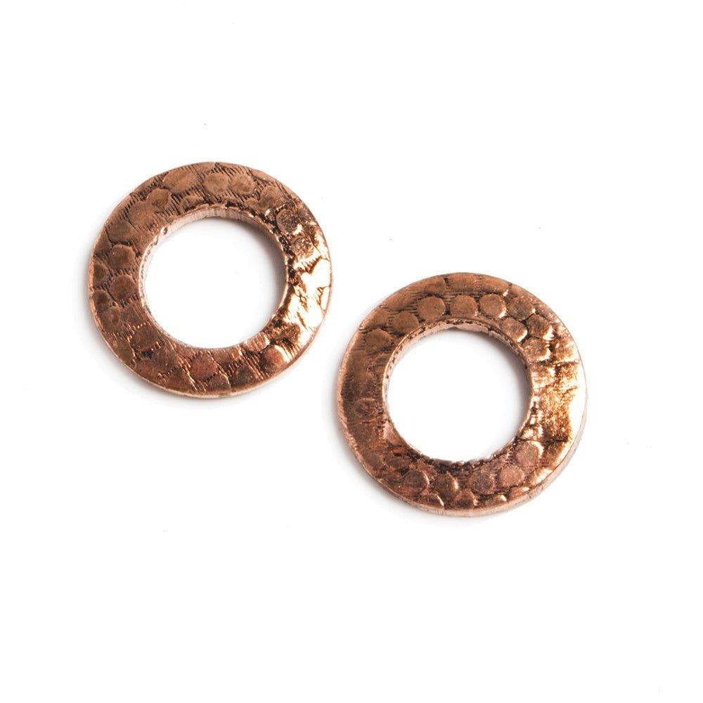 14mm Copper Ring Set of 2 pieces Embossed Rockwall Pattern - The Bead Traders