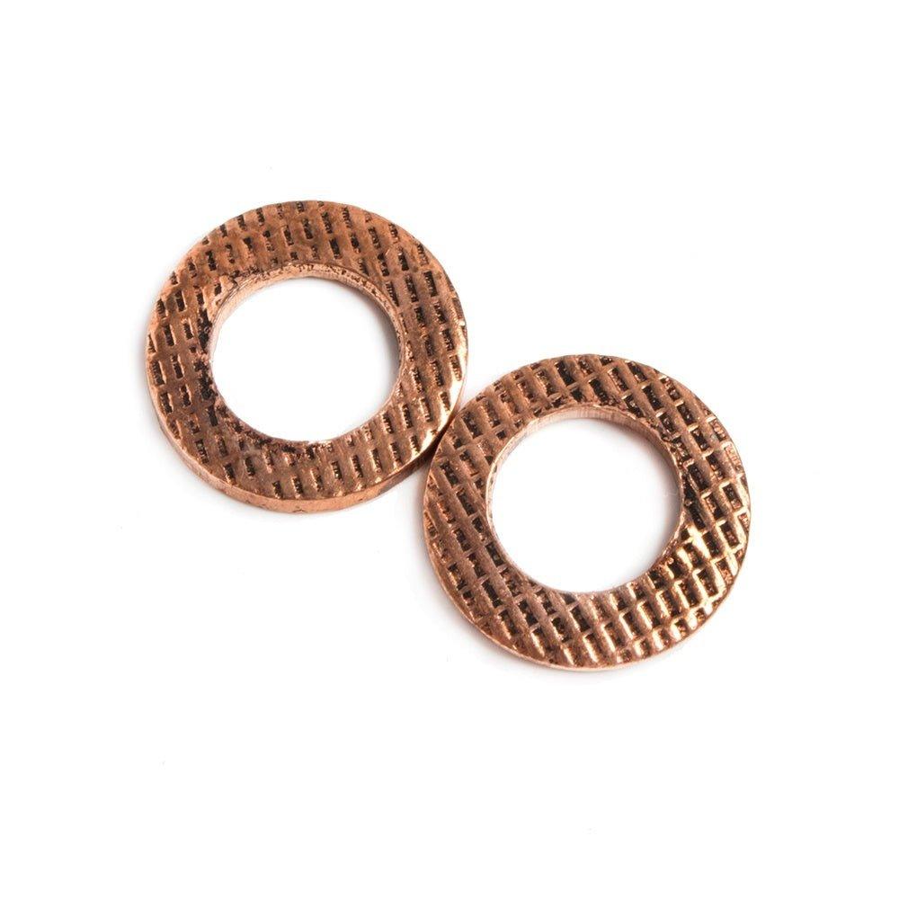 14mm Copper Ring Set of 2 pieces Embossed Waffled Pattern - The Bead Traders