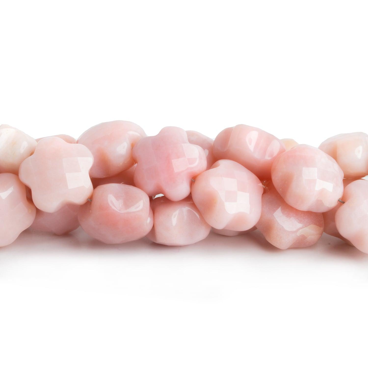 14mm Pink Peruvian Opal Faceted Flowers 9 inch 17 beads - The Bead Traders