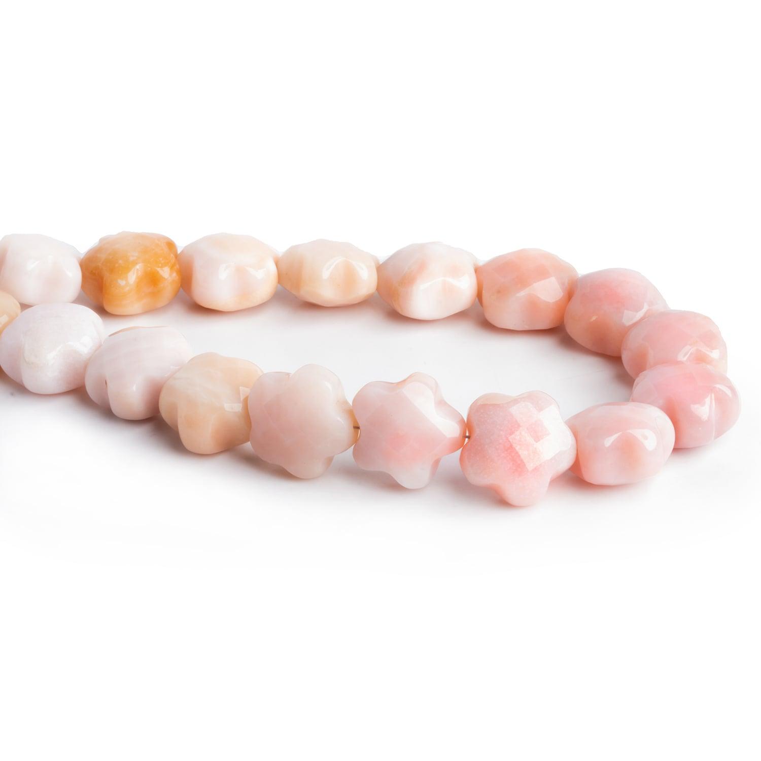 14mm Pink Peruvian Opal Faceted Flowers 9 inch 17 beads - The Bead Traders
