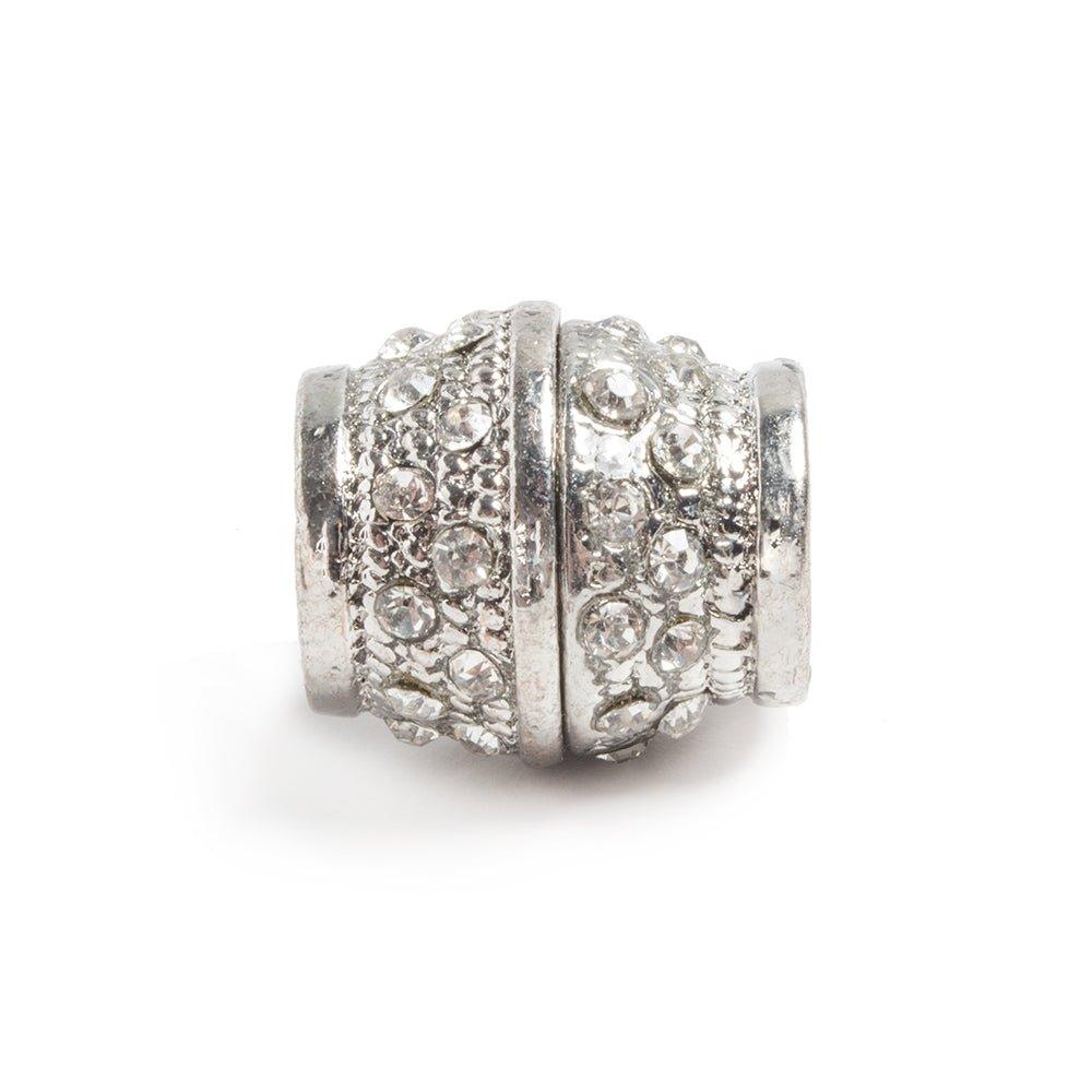 14x15mm Silvertone Rhinestone Barrel Magnetic Clasp 1 piece - The Bead Traders