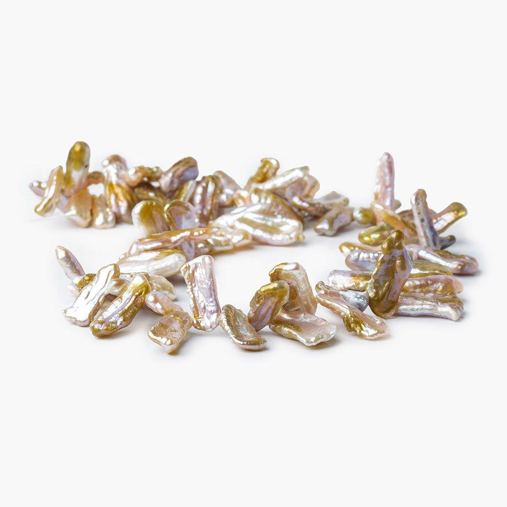 14x5-19x10mm Golden Pink Top Drilled Biwa Freshwater Pearls 15 inch 72 pieces - The Bead Traders