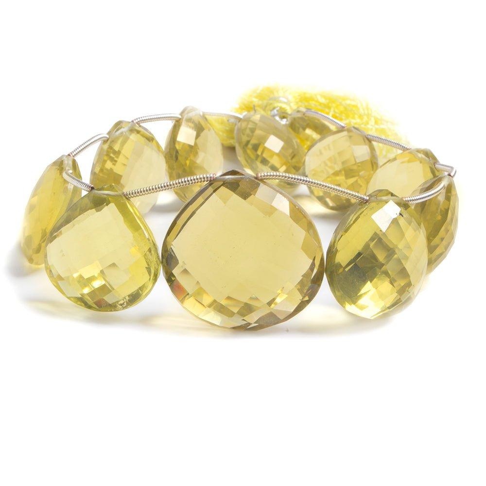 15 - 25mm Lemon Quartz Faceted Heart Beads 8 inch 11 pieces - The Bead Traders