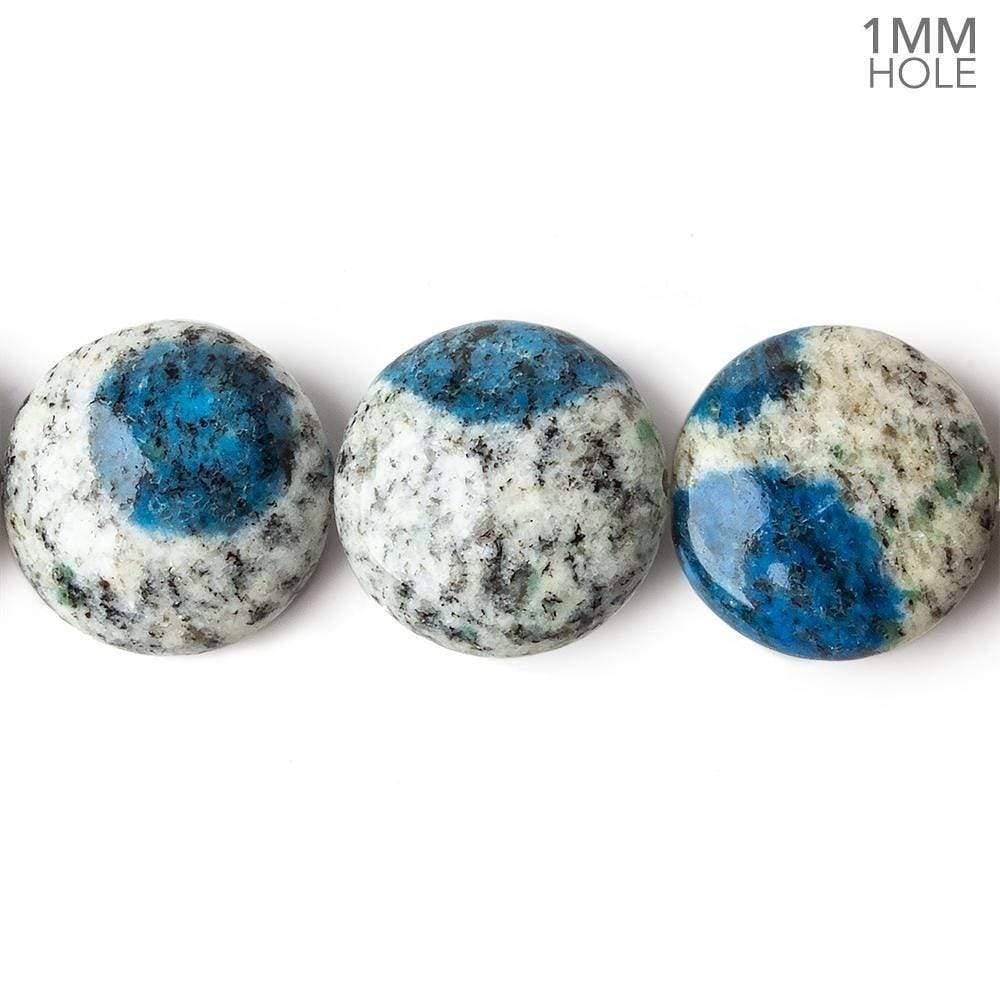 15mm K2 Azurite Granite "K2 Jasper" plain coin beads 8 inch 14 pieces 1mm hole - The Bead Traders