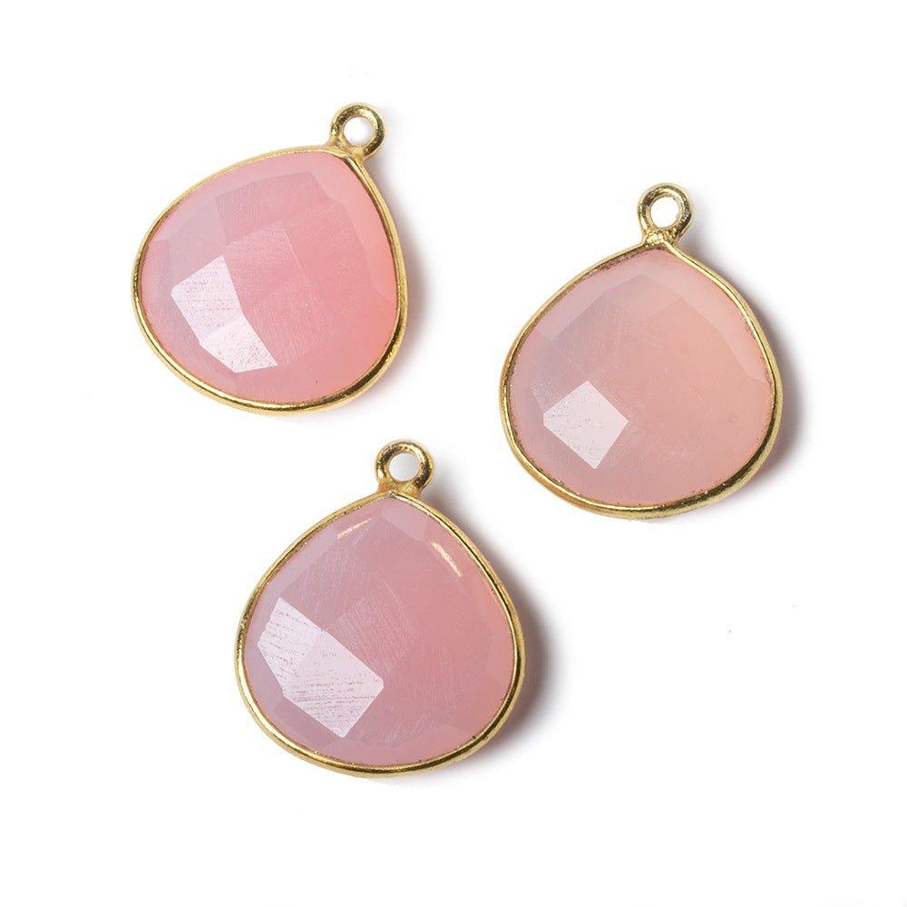 15mm Petal Pink Chalcedony Heart Vermeil Bezel Pendant 1 ring charm, 1 piece - The Bead Traders