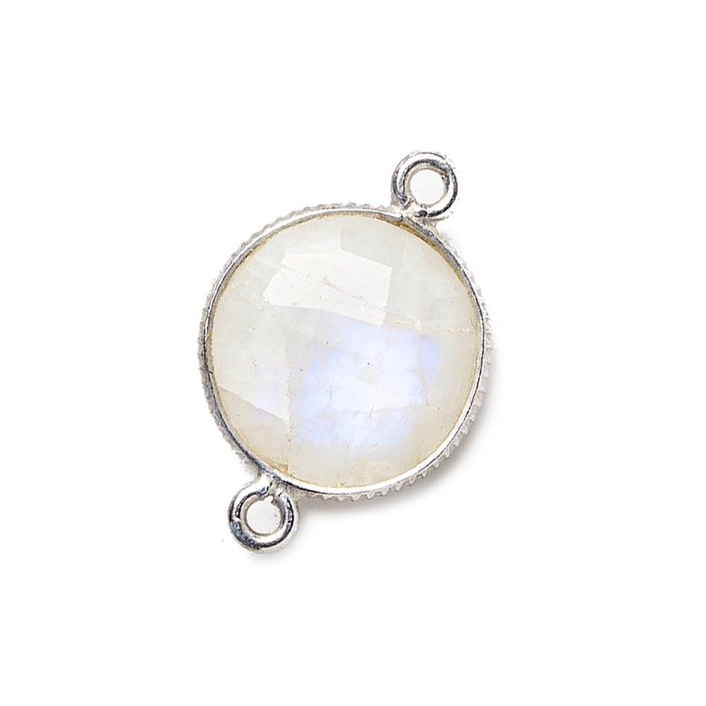 15mm Silver .925 Corrugated Bezel Rainbow Moonstone Coin 2 ring Connector 1 pc - The Bead Traders