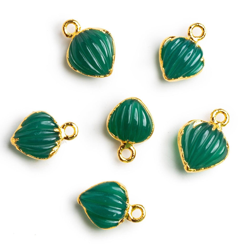15x11mm Gold Leafed Green Onyx Carved Heart 1 Bead - The Bead Traders