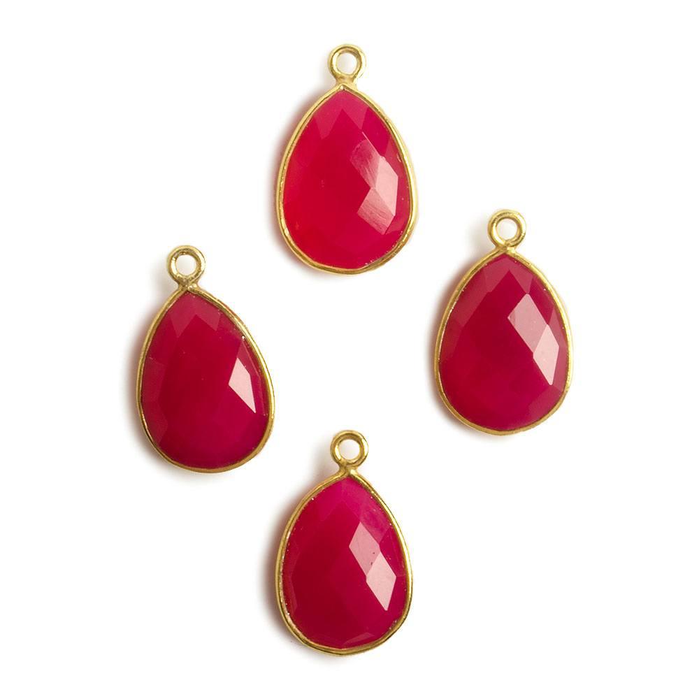 15x11mm Vermeil Bezel Berry Pink Chalcedony Pear Pendant 1 piece - The Bead Traders
