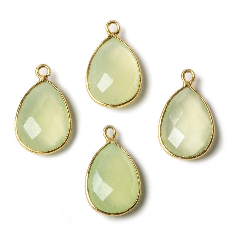 15x11mm Vermeil Bezel Lime Green Chalcedony Pear Focal Pendant 1 piece - The Bead Traders