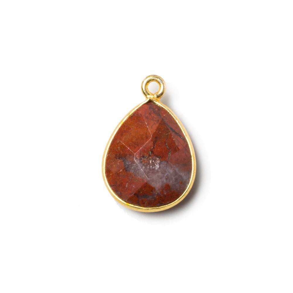15x12mm Vermeil Bezeled Red Japer faceted pear Pendant 1 piece - The Bead Traders