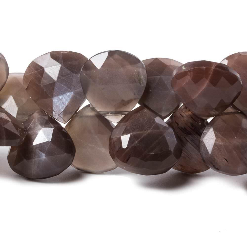 15x15-16.5x16.5mm Chocolate Moonstone faceted heart beads 7.5 inch 32 pcs - The Bead Traders