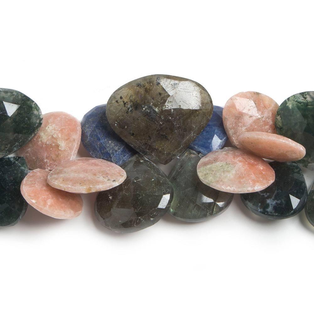 15x15-22x26mm Multiple Gemstone Faceted Heart Beads 14 inch 64 pieces - The Bead Traders