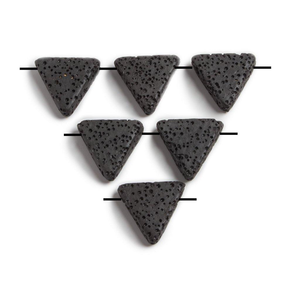 15x15x15mm Black Lava Rock Trillion Focal Pendant Waxed Set of 6 beads - The Bead Traders