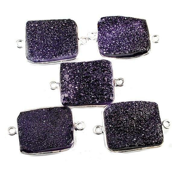 15x18mm Silver Bezeled Grape Purple Drusy Rectangle Connector Focal 1 bead - The Bead Traders