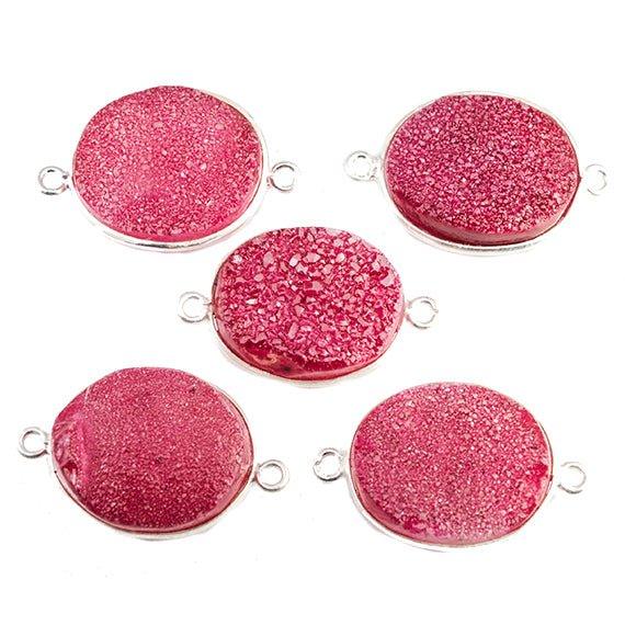 15x18mm Silver Bezeled Pink Drusy Oval Connector Focal Bead 1 bead - The Bead Traders
