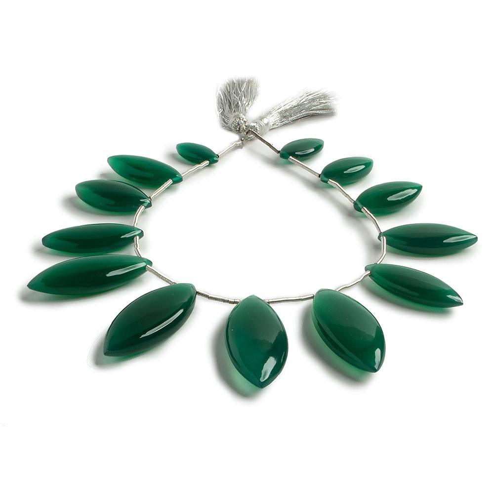 15x7-35x14mm Forest Green Chalcedony plain marquise 7 inch 13 beads - The Bead Traders