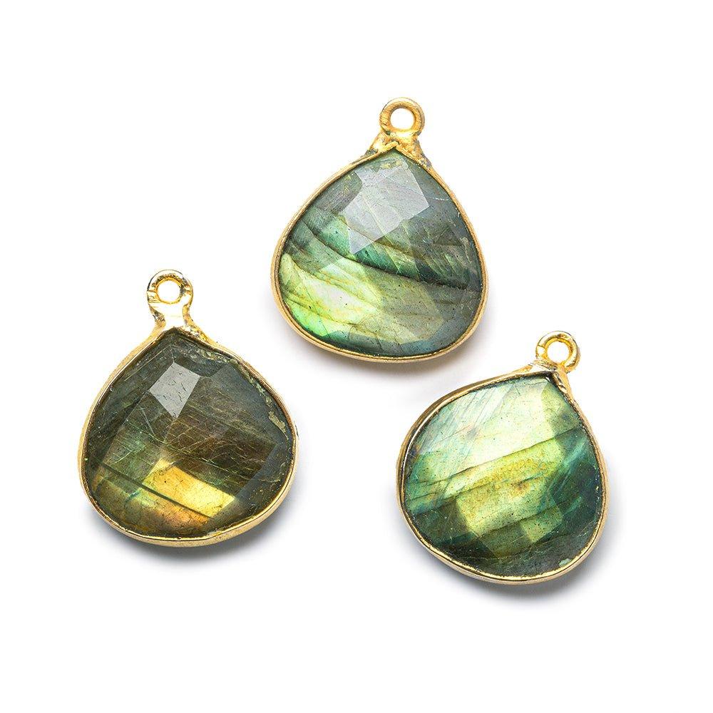 16mm 22kt Gold plated Bezel Labradorite Faceted Heart Pendant Focal Bead 1 piece - The Bead Traders