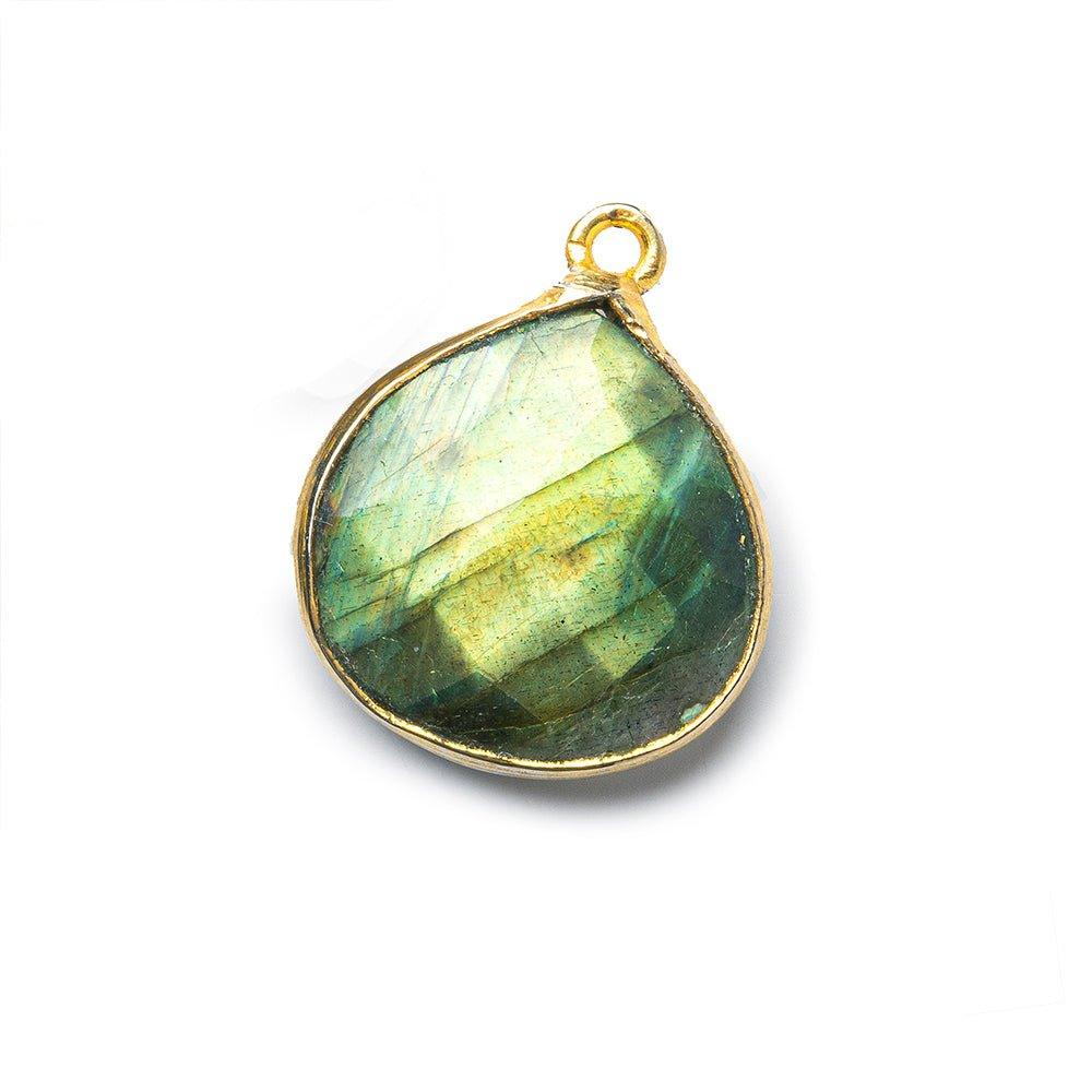 16mm 22kt Gold plated Bezel Labradorite Faceted Heart Pendant Focal Bead 1 piece - The Bead Traders