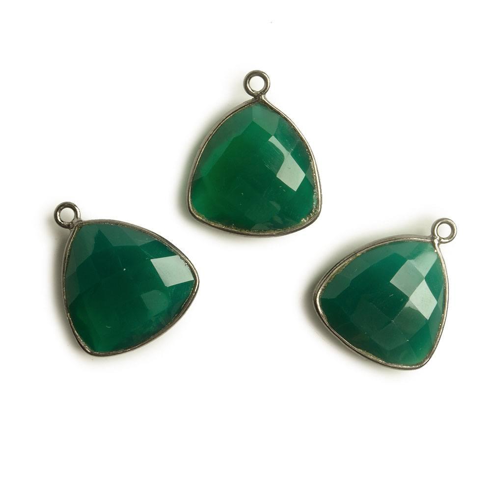 16mm Black Gold Bezel Green Onyx Triangle Pendant 1 piece - The Bead Traders