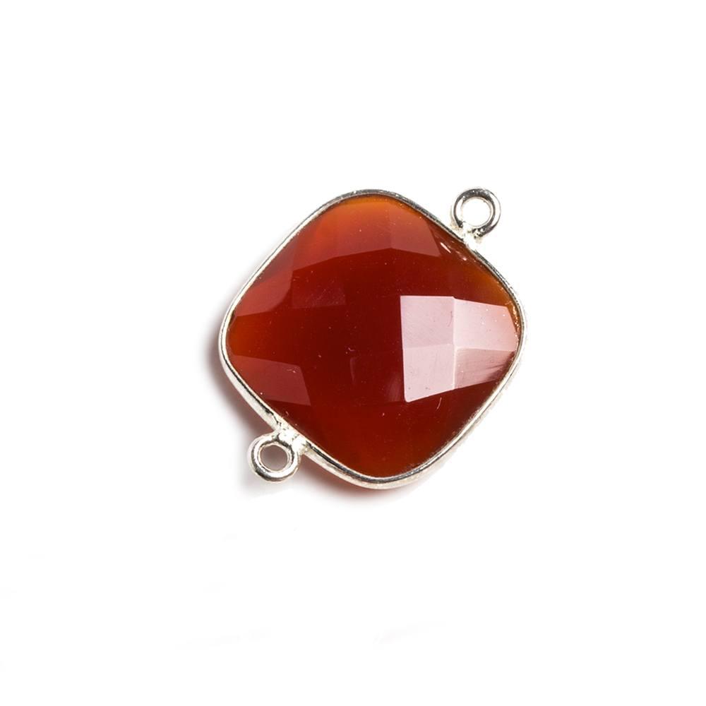 16mm Carnelian Cushion .925 Silver Bezel Connector 2 ring charm, 1 piece - The Bead Traders
