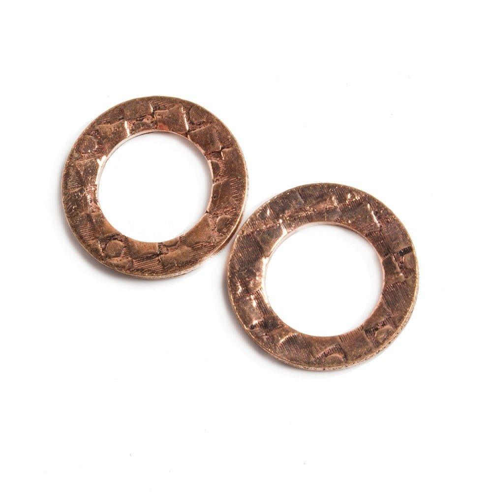 16mm Copper Ring Set of 2 pieces Embossed Dot & Square Pattern - The Bead Traders