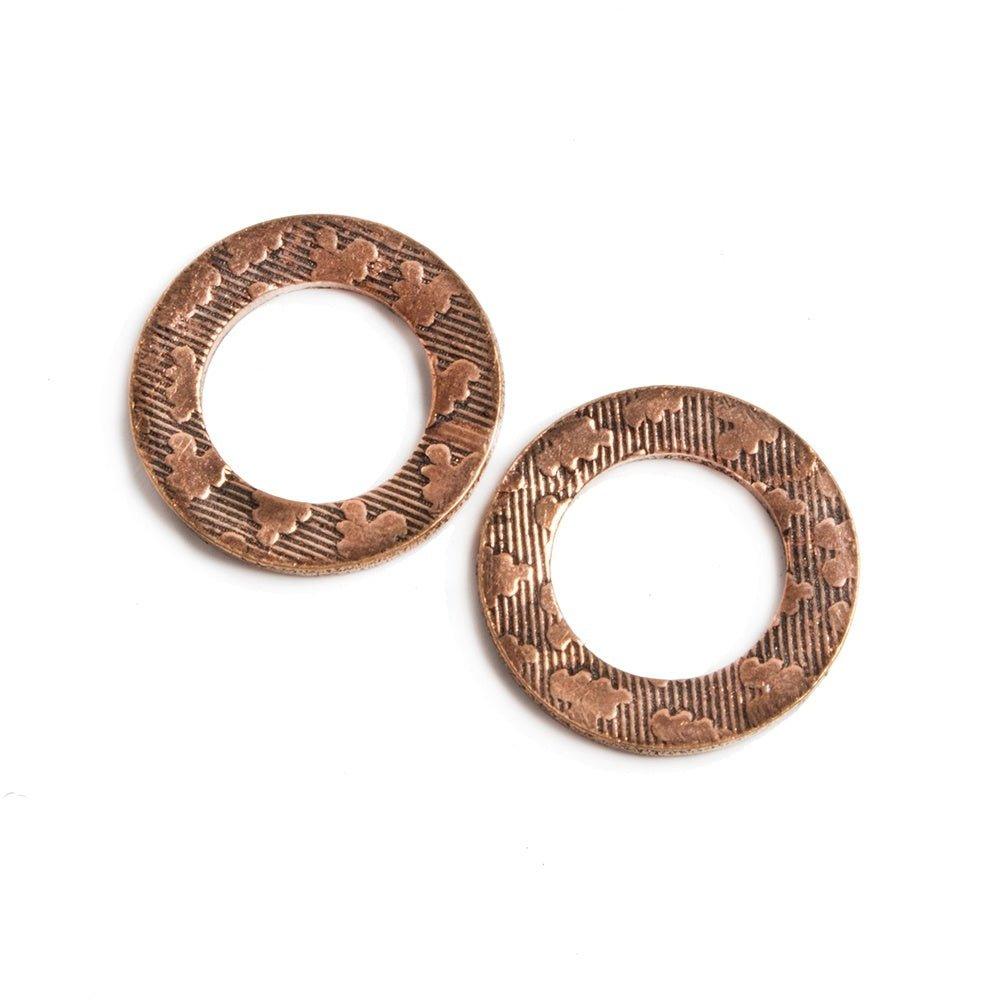 16mm Copper Ring Set of 2 pieces Embossed Heart Pattern - The Bead Traders