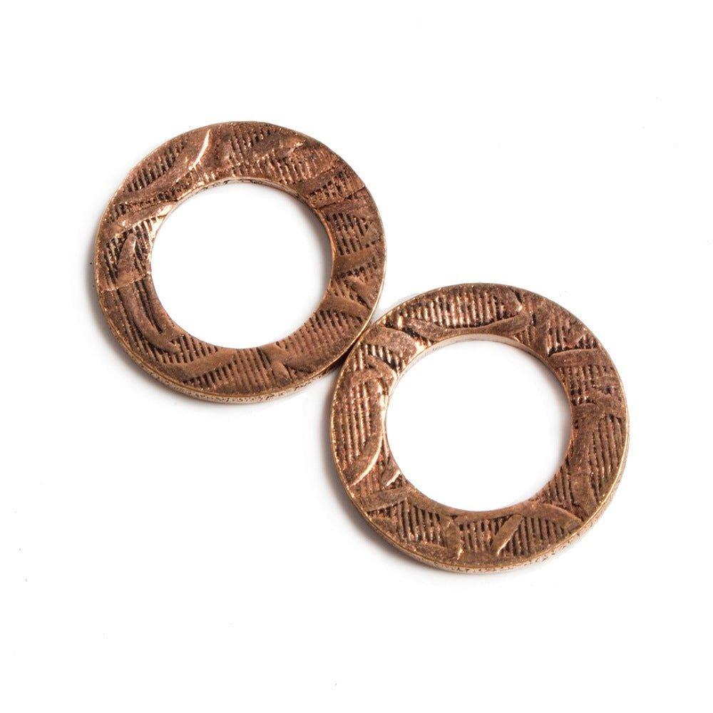 16mm Copper Ring Set of 2 pieces Embossed Whisp Pattern - The Bead Traders