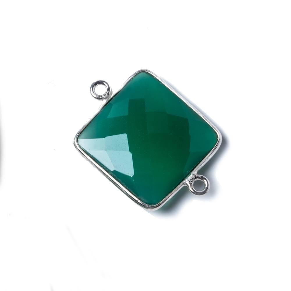 16mm Green Chalcedony Square .925 Silver Bezel Connector 2 ring charm, 1 piece - The Bead Traders