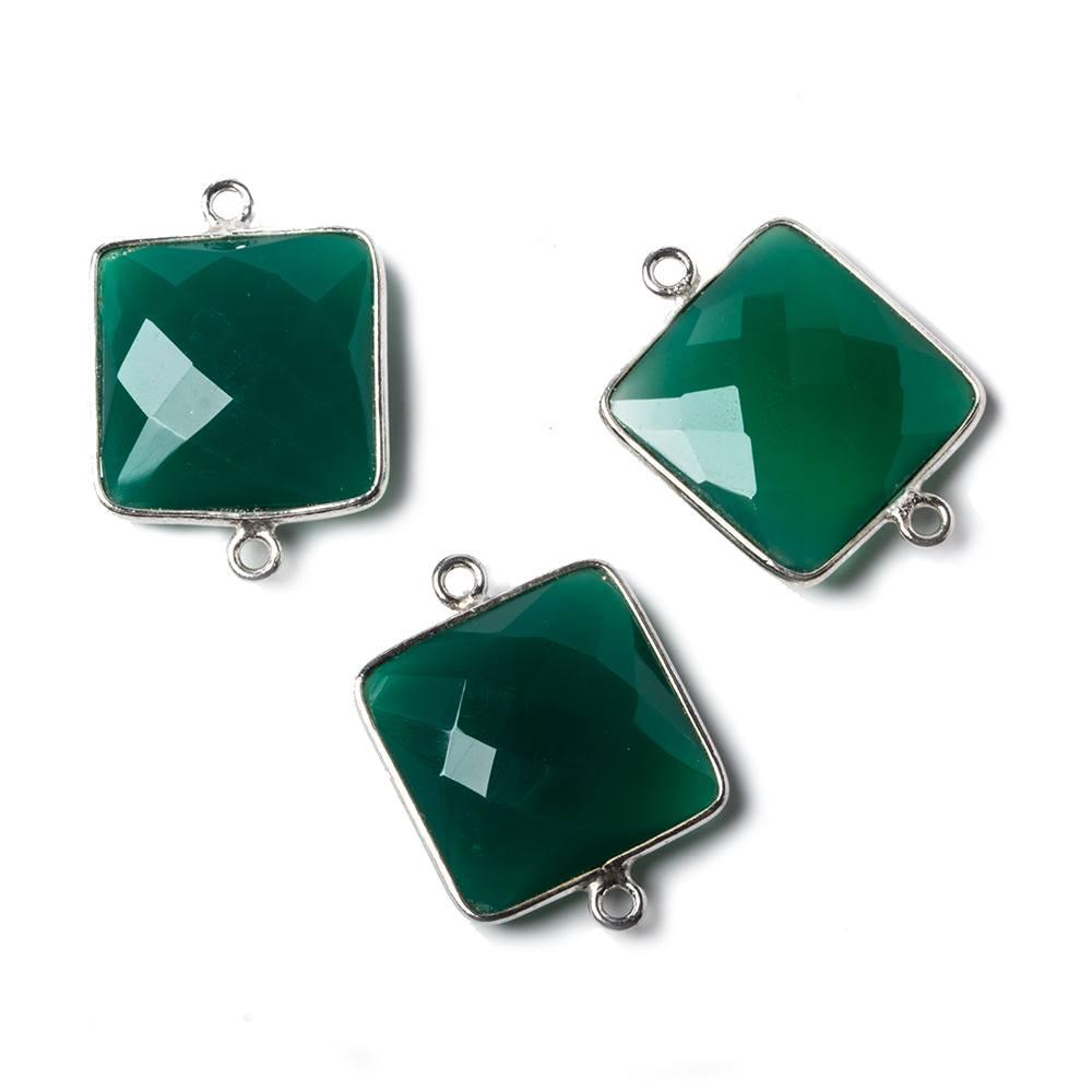 16mm Green Chalcedony Square .925 Silver Bezel Connector 2 ring charm, 1 piece - The Bead Traders