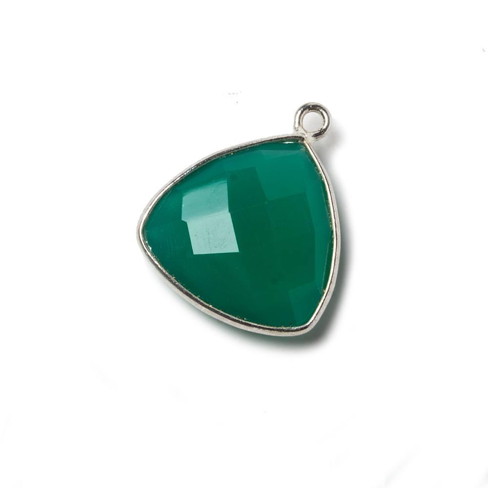 16mm Green Chalcedony Triangle .925 Silver Bezel Pendant 1 ring charm, 1 piece - The Bead Traders