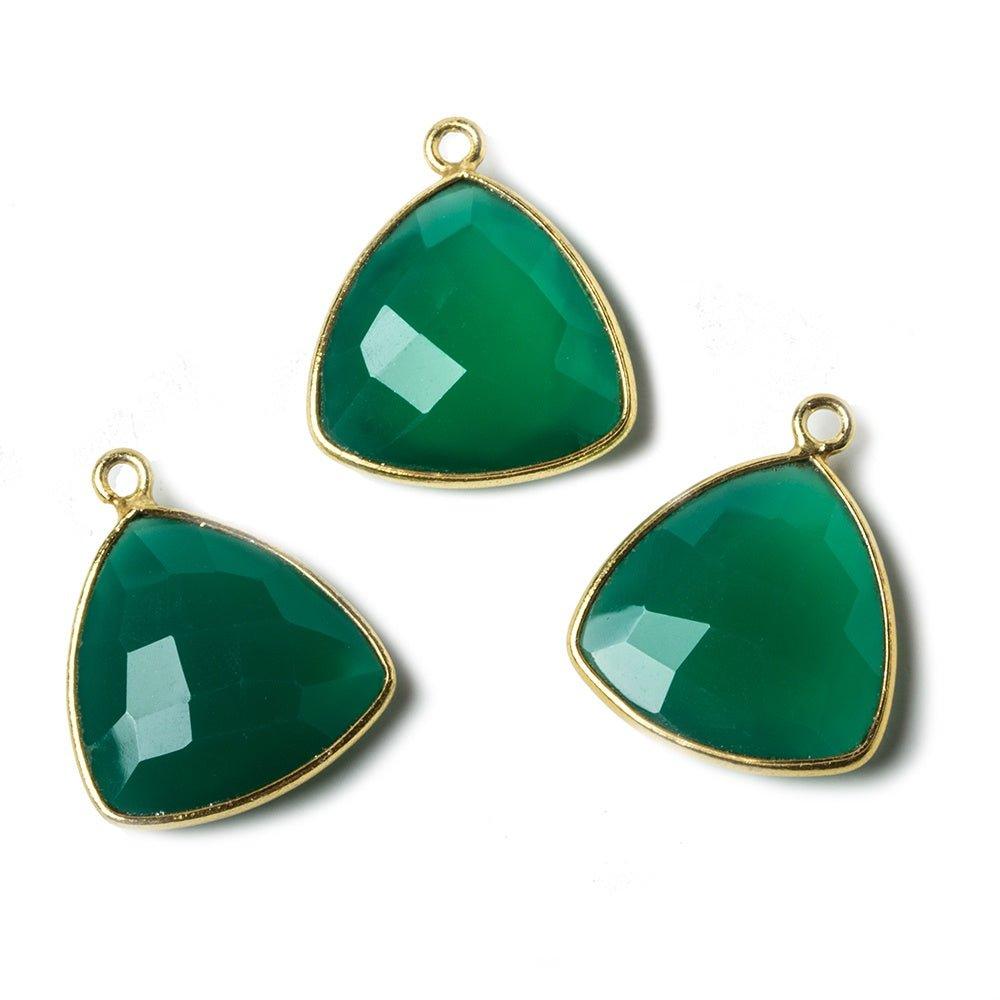 16mm Green Chalcedony Triangle Vermeil Bezel Pendant 1 ring charm, 1 piece - The Bead Traders
