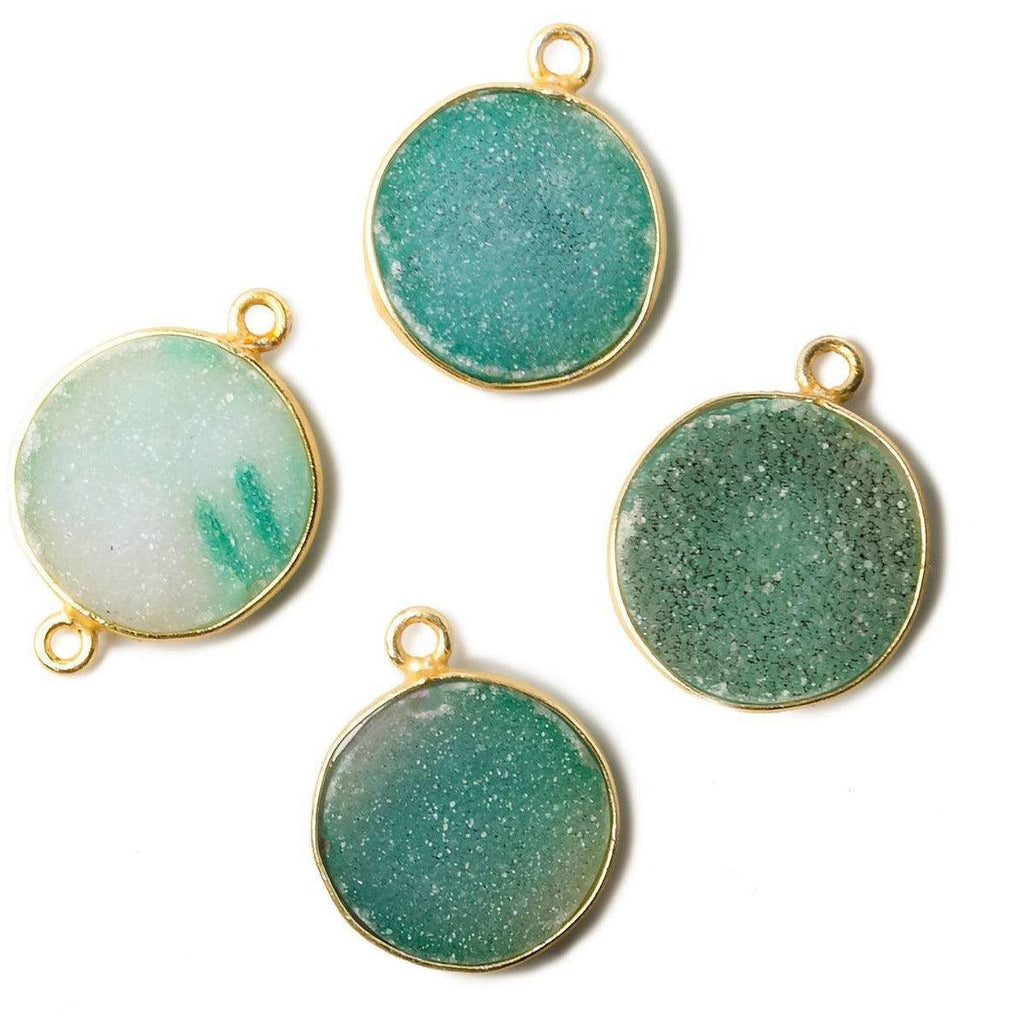 16mm Green Coin Drusy Vermeil Bezel Pendant & Connector Set of 4 - The Bead Traders