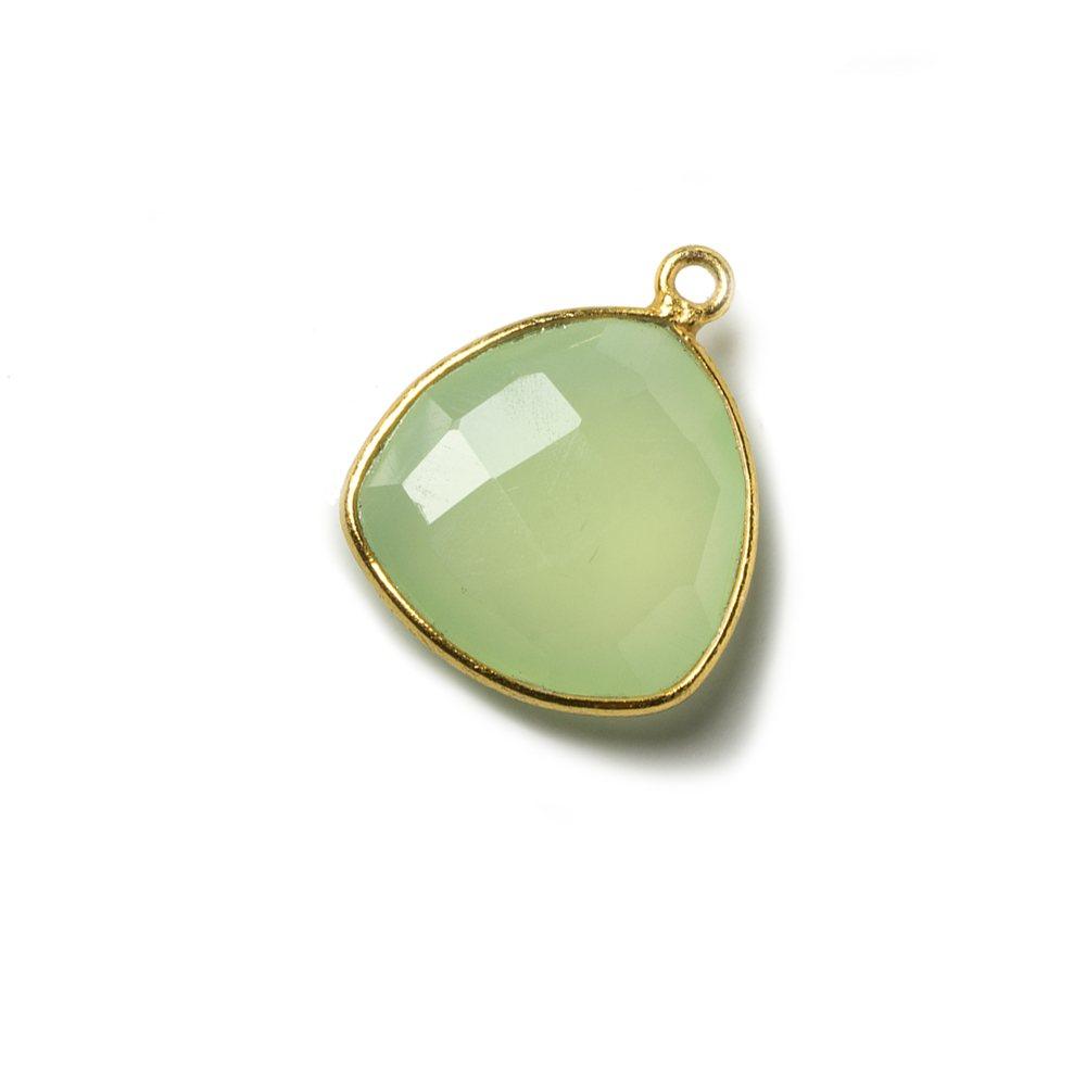 16mm Lime Green Chalcedony Triangle Vermeil Bezel Pendant 1 ring charm, 1 piece - The Bead Traders