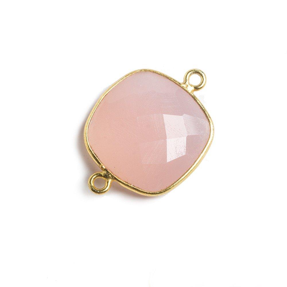 16mm Petal Pink Chalcedony Cushion Vermeil Bezel Connector 2 ring charm, 1 piece - The Bead Traders